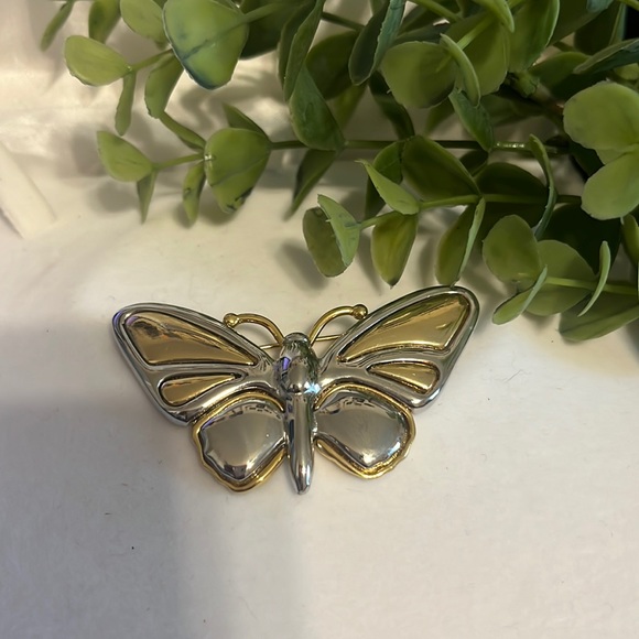 Vintage Gold and Silver Butterfly Brooch by Liz Claiborne - Picture 1 of 6
